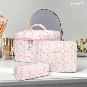 honitty Makeup Bag Set in a travel suitcase