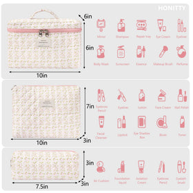 honitty makeup bag set three sizes displayed