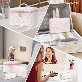 honitty makeup bag set with floral pattern