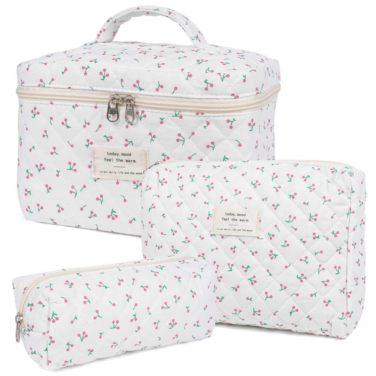 honitty quilted cosmetic bag set with floral design front view