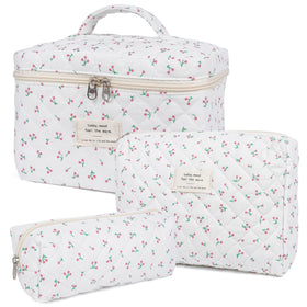 honitty quilted cosmetic bag set with floral design front view