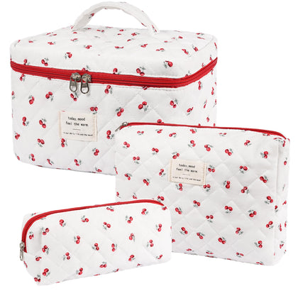 honitty Quilted Floral Makeup Bag Set front view