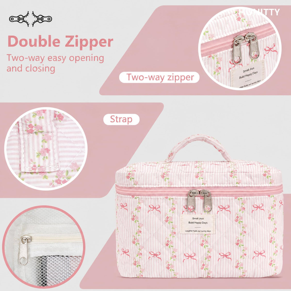 honitty Quilted Makeup Bag fabric texture close-up