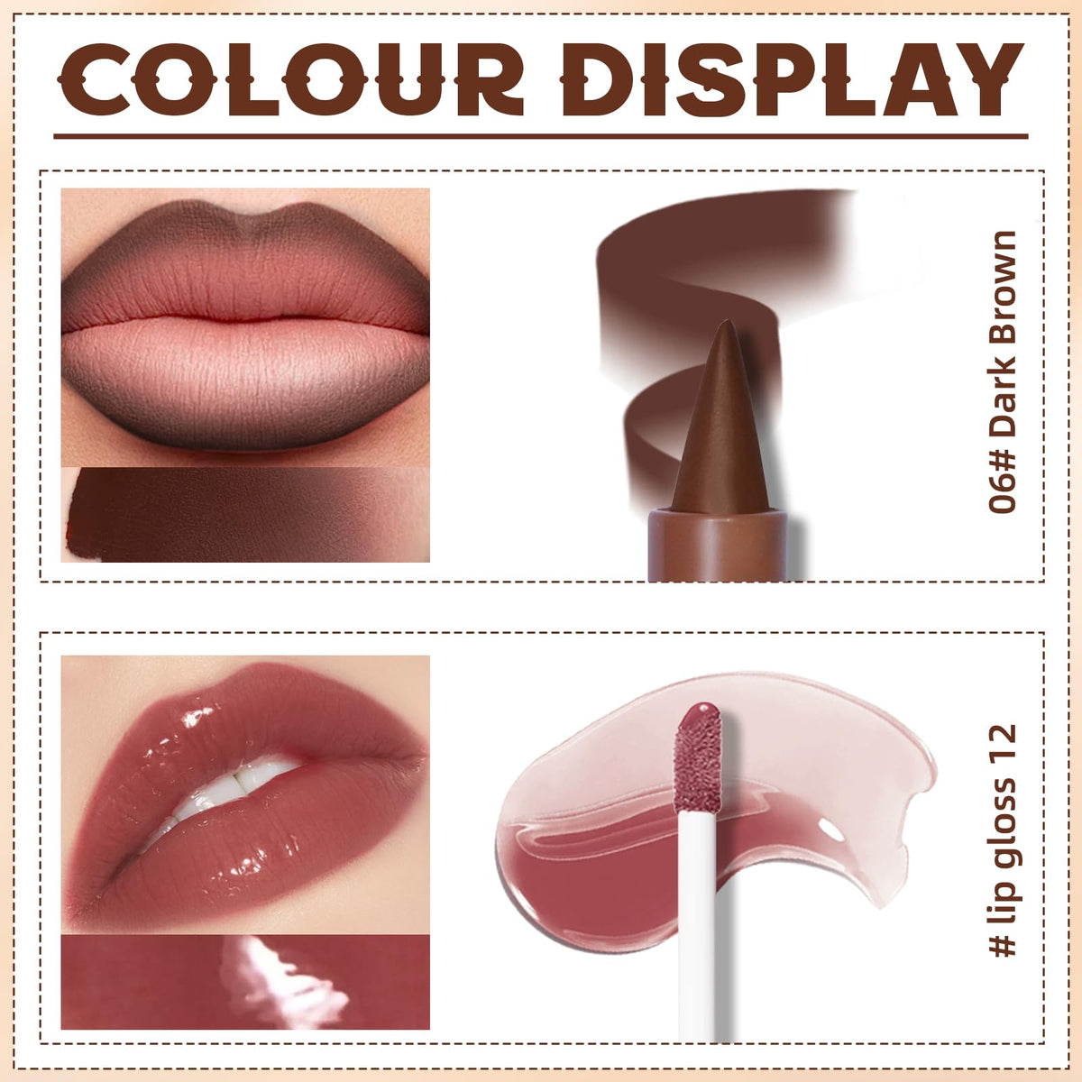HOSAILY Lip Liner Gloss Set applied on lips