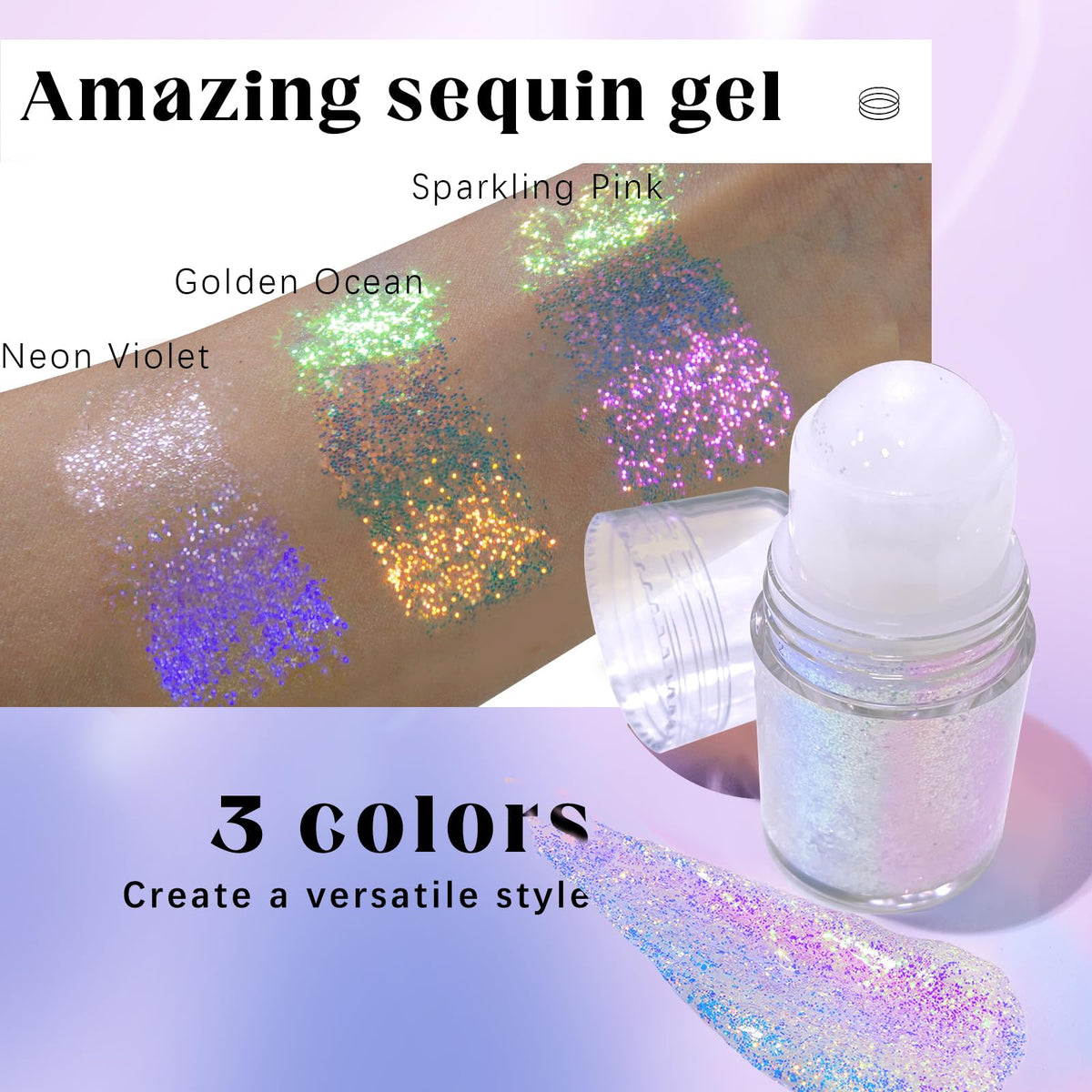HOSAILY Roll-on Holographic Body Glitter Gel Golden Ocean applied on skin
