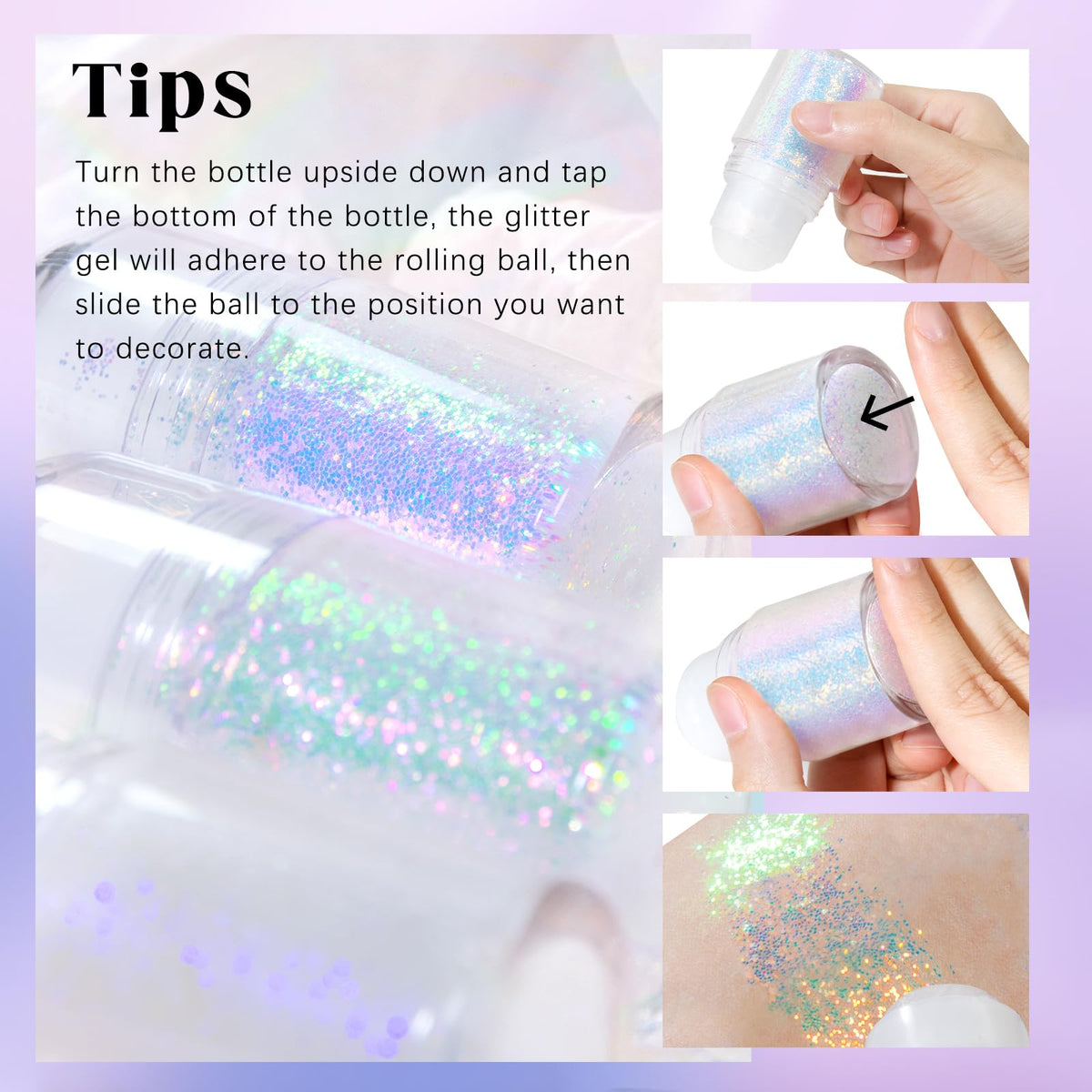 HOSAILY Roll-on Holographic Body Glitter Gel Golden Ocean bottle close-up