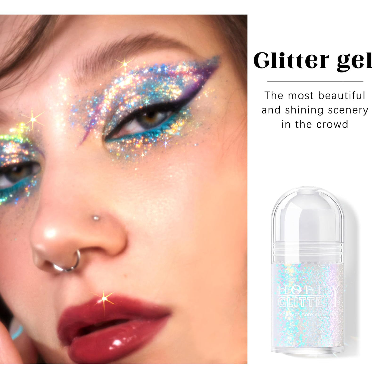 HOSAILY Roll-on Holographic Body Glitter Gel Golden Ocean with sparkles