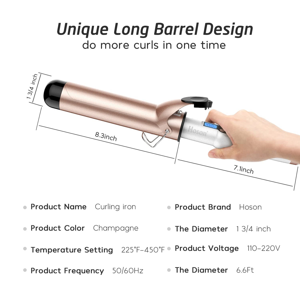 Hoson 1.75 Inch Curling Iron in a lifestyle setting on a vanity