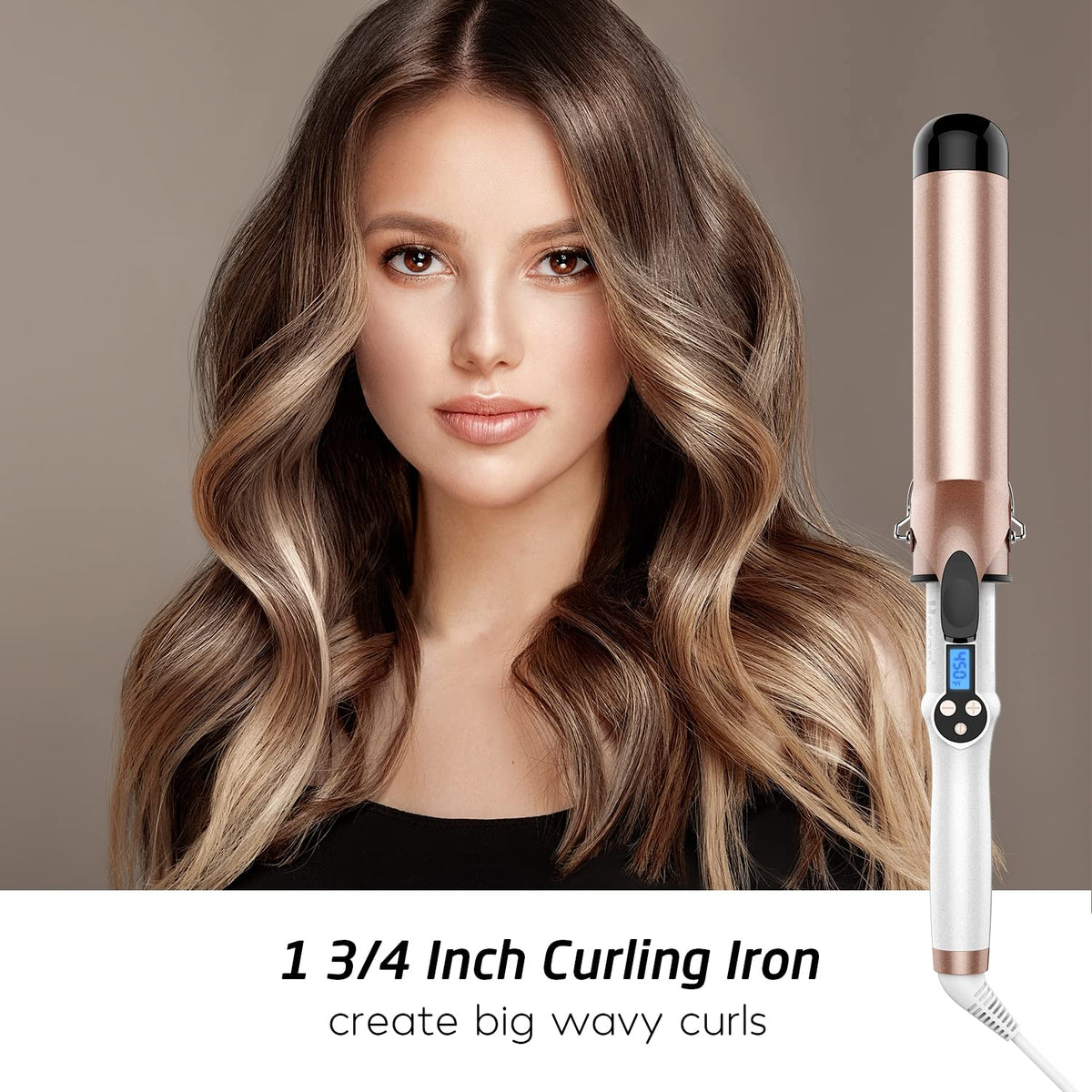 Hoson 1.75 Inch Curling Iron LCD display showing temperature settings