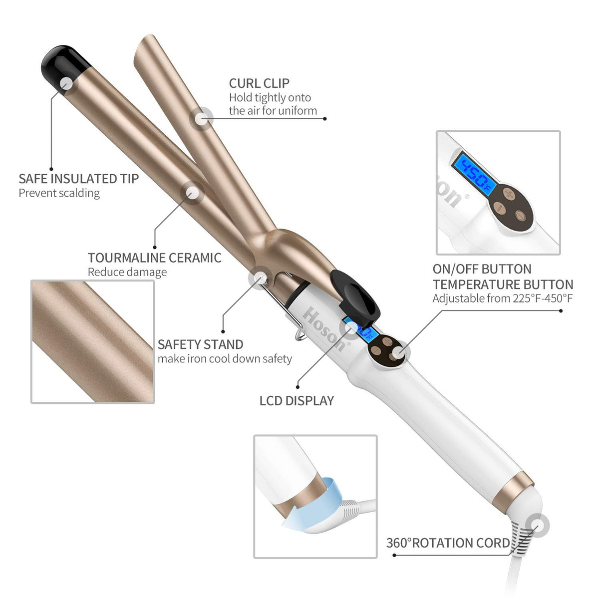 Hoson 1 Inch Curling Iron packaging and accessories