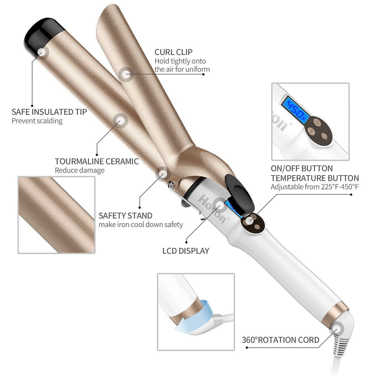 Hoson curling iron close-up of tourmaline ceramic barrel