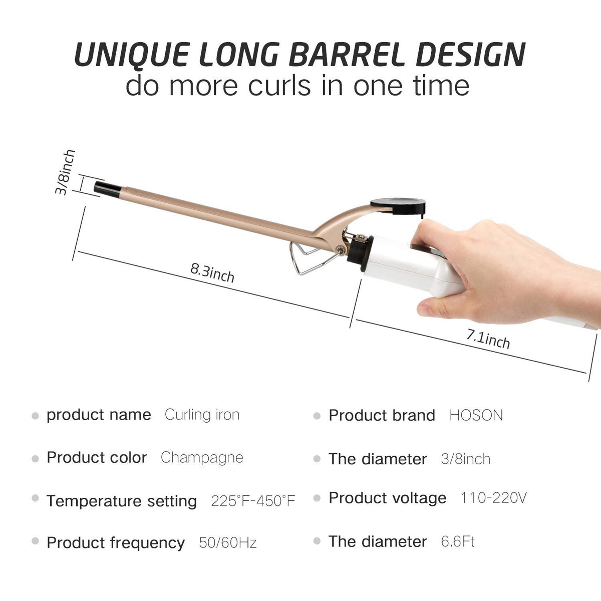 Hoson curling iron demonstrating loose curls on hair