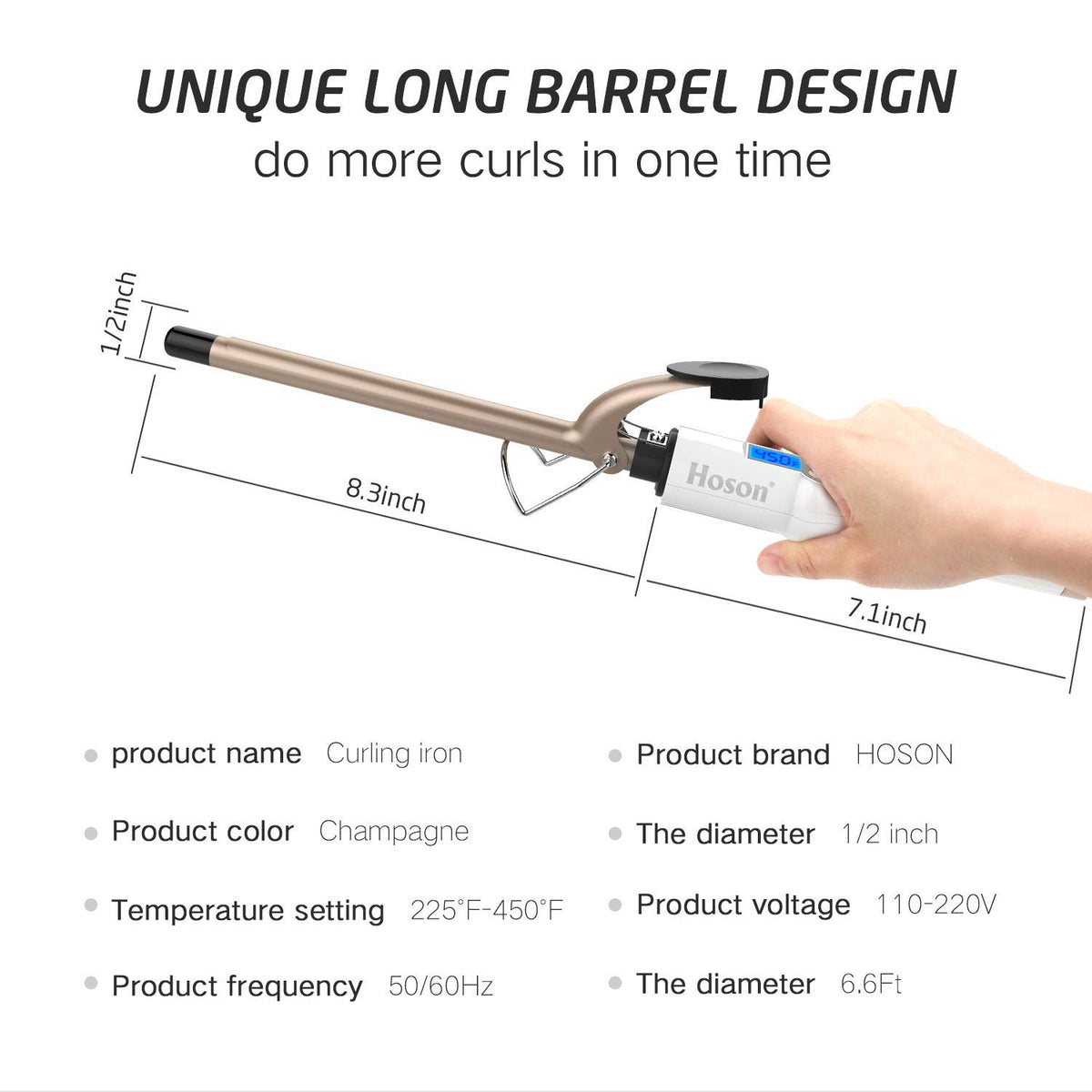 Hoson curling iron packaging and included glove