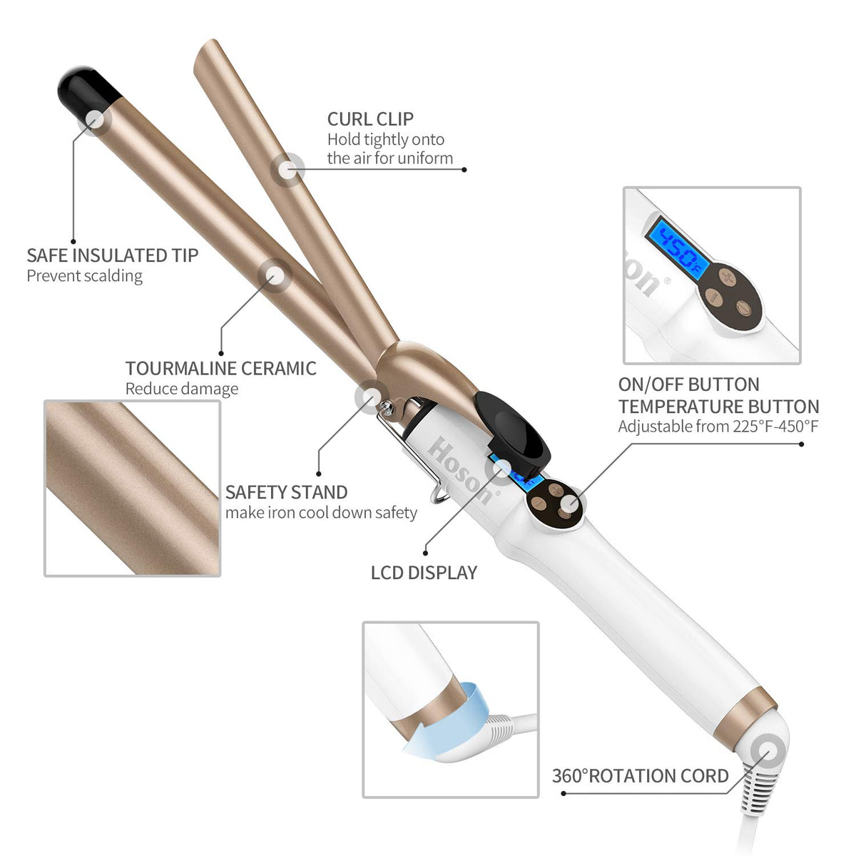 Hoson curling iron packaging with product details