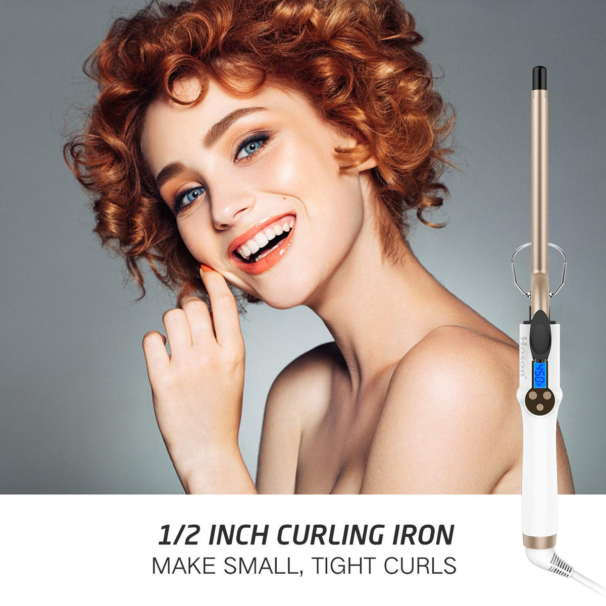 Hoson curling iron showing tourmaline ceramic barrel