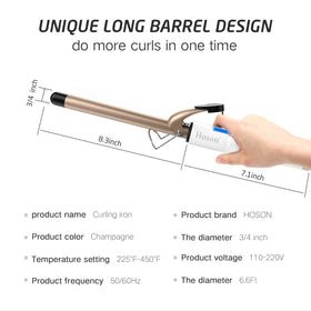 Hoson curling iron side view highlighting barrel length
