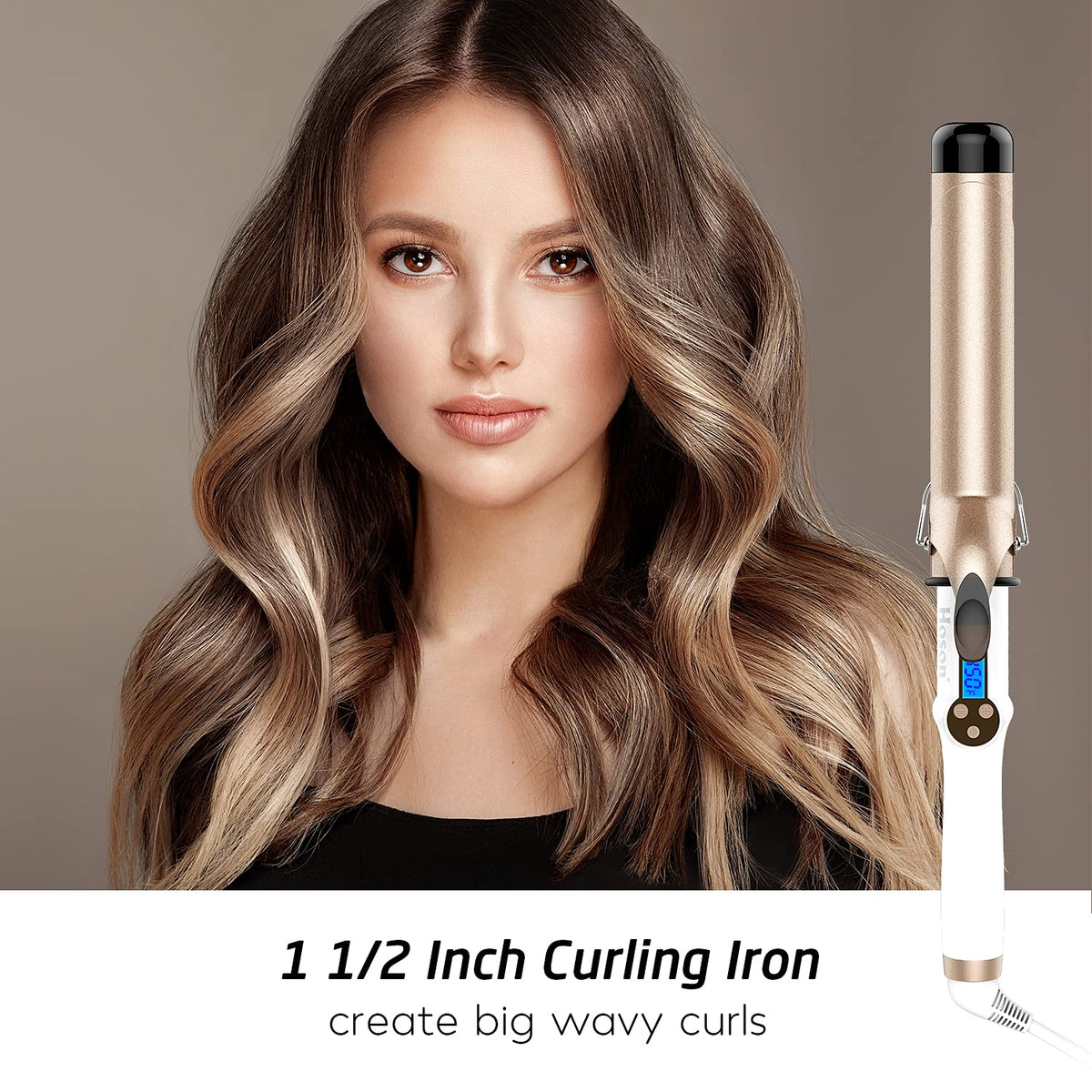 Hoson curling iron side view showing LCD temperature display