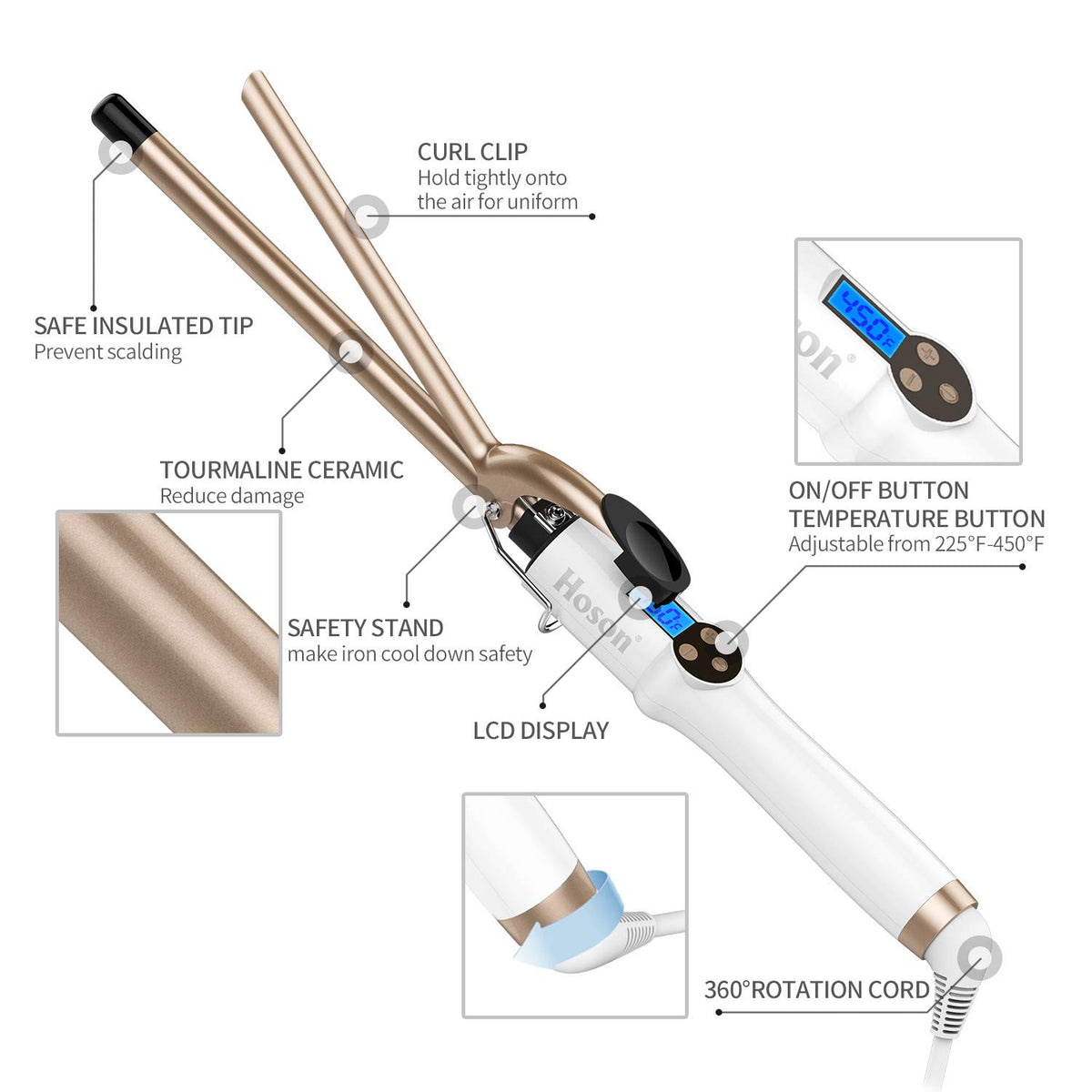 Hoson curling iron with 360° swivel cord