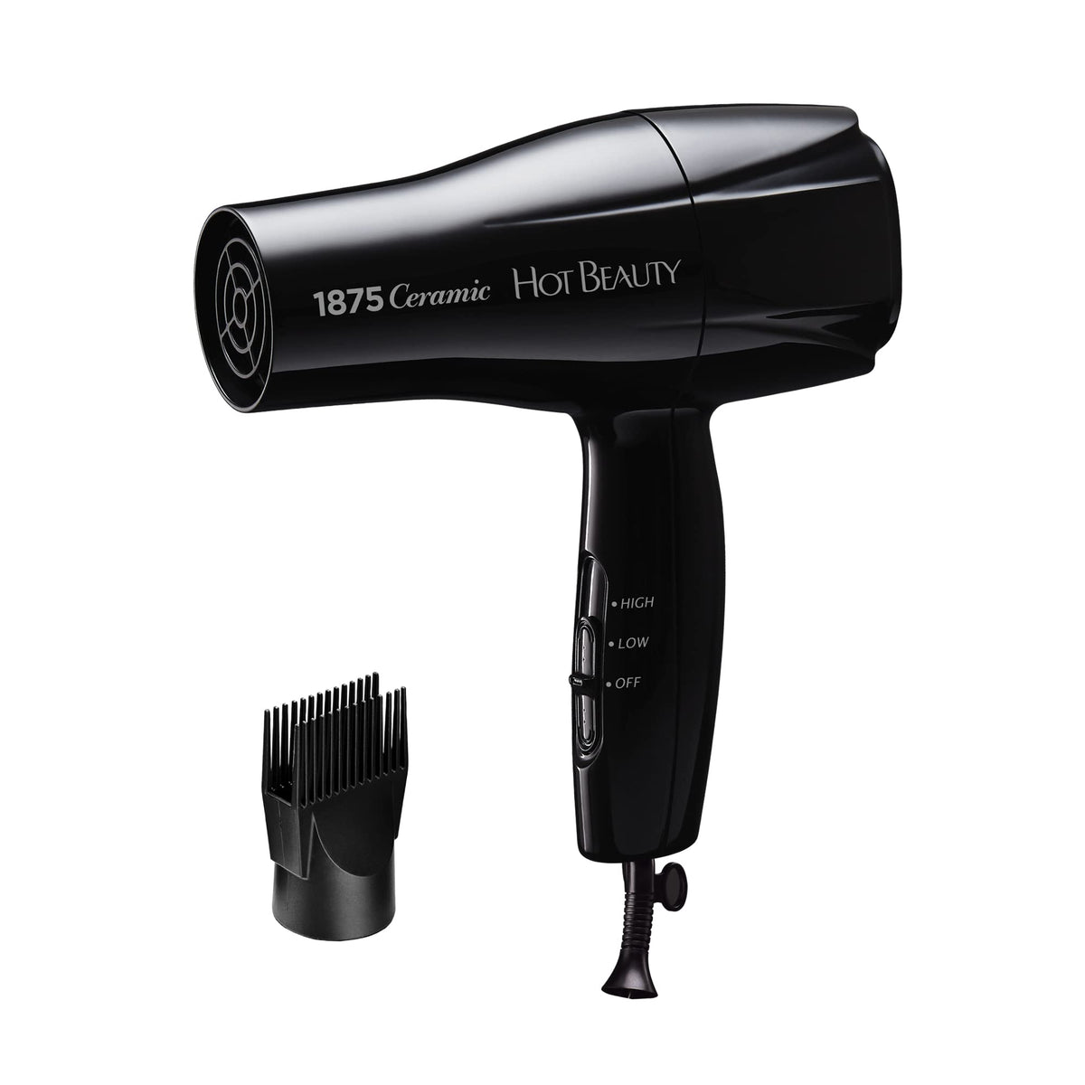 Hot Beauty 1875 Ceramic Hair Dryer front view in black