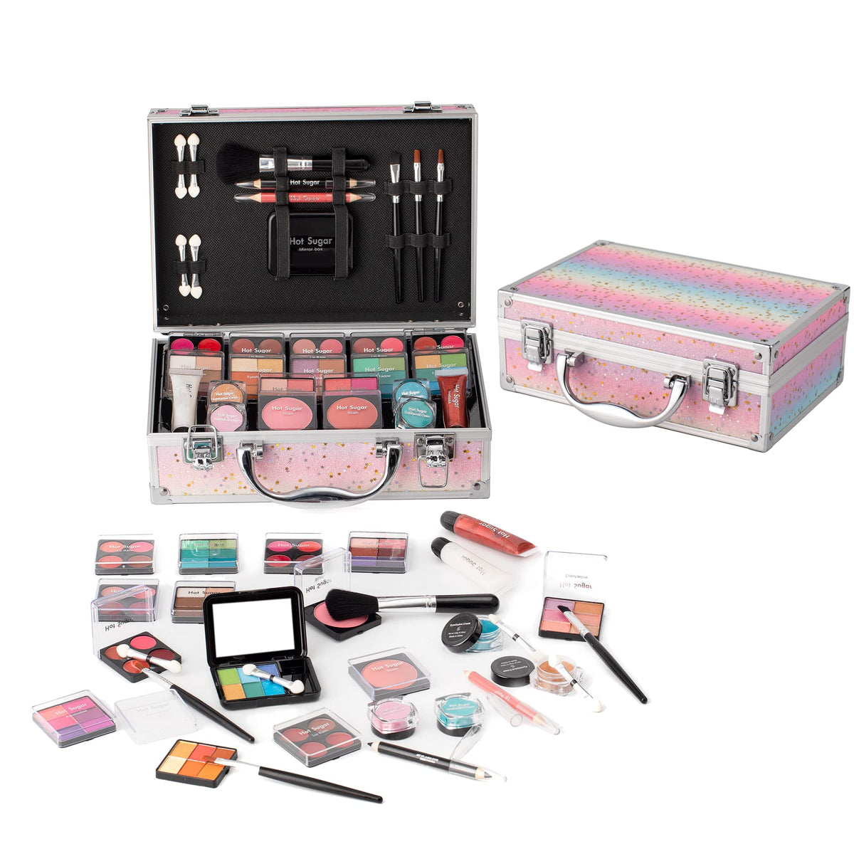 Hot Sugar Makeup Kit front view with rainbow pattern