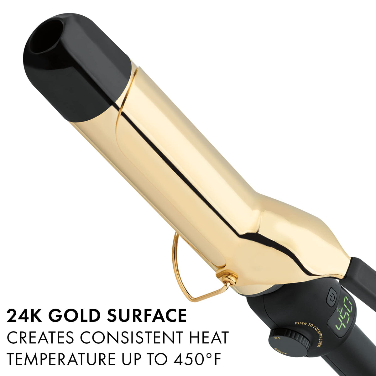 HOT TOOLS 24K Gold Curling Iron side view showing barrel