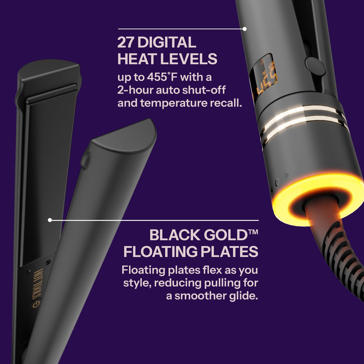 HOT TOOLS Black Gold Ionic Flat Iron in travel case