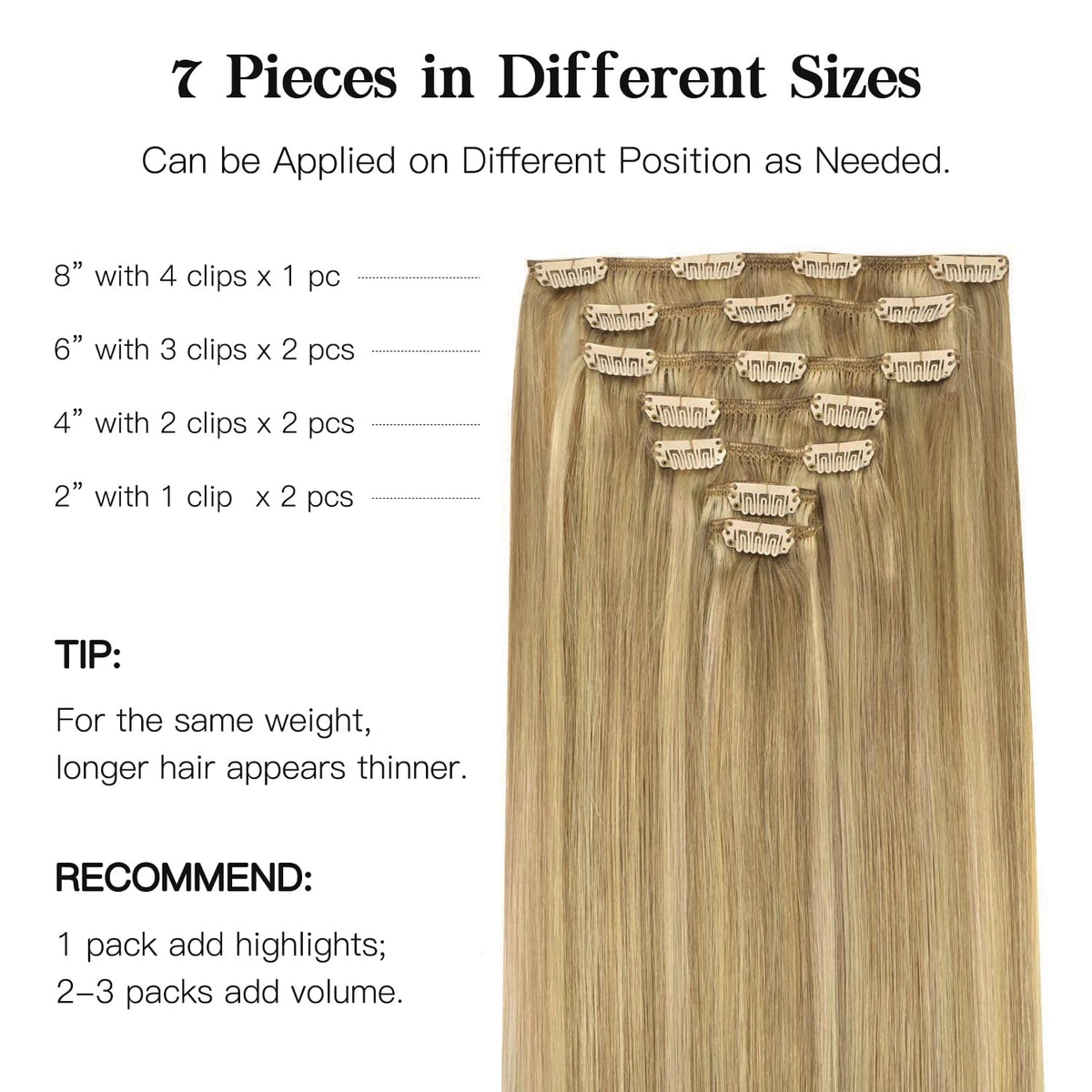 hotbanana Clip in Hair Extensions 16" #P16/22A close-up of clips