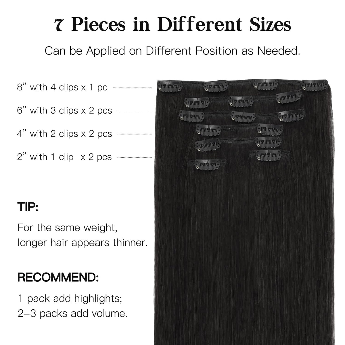 hotbanana Clip in Hair Extensions 20 inch #1B close-up of clips