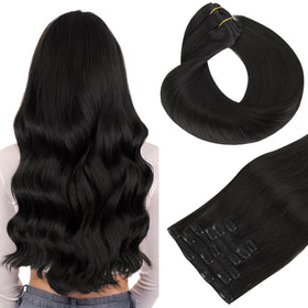hotbanana Clip in Hair Extensions 20 inch #1B front view