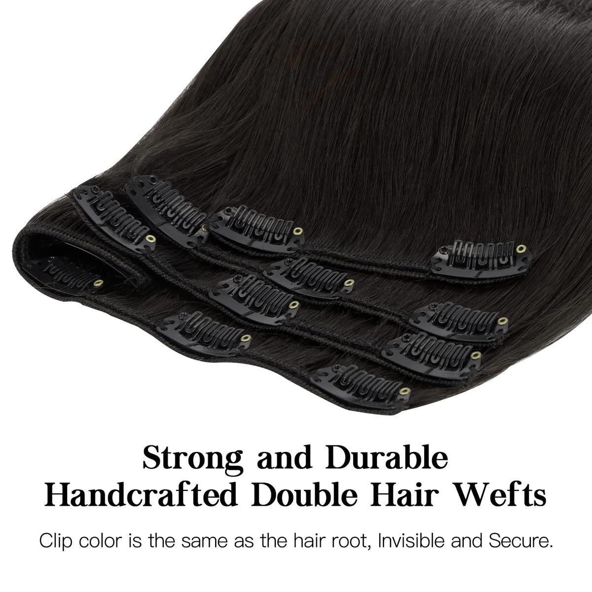 hotbanana Clip in Hair Extensions 20 inch #1B length comparison