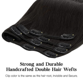 hotbanana Clip in Hair Extensions 20 inch #1B length comparison