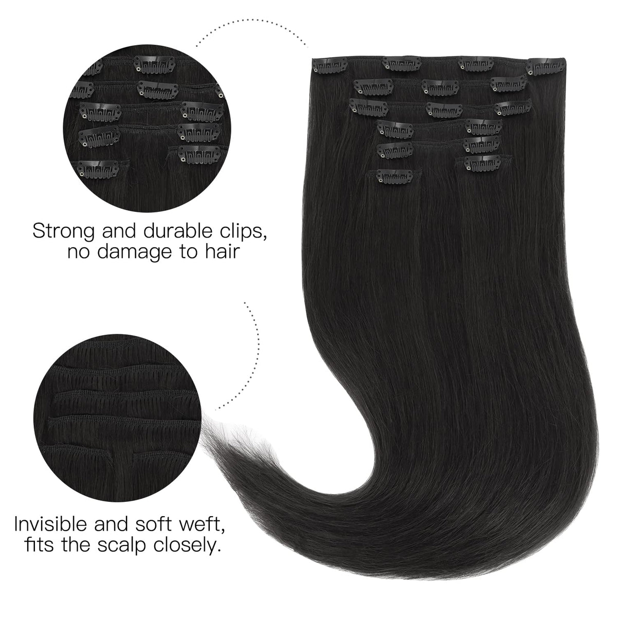 hotbanana Clip in Hair Extensions 20 inch #1B packaging