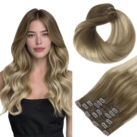 hotbanana Clip in Hair Extensions 20-inch #3/8/613 front view