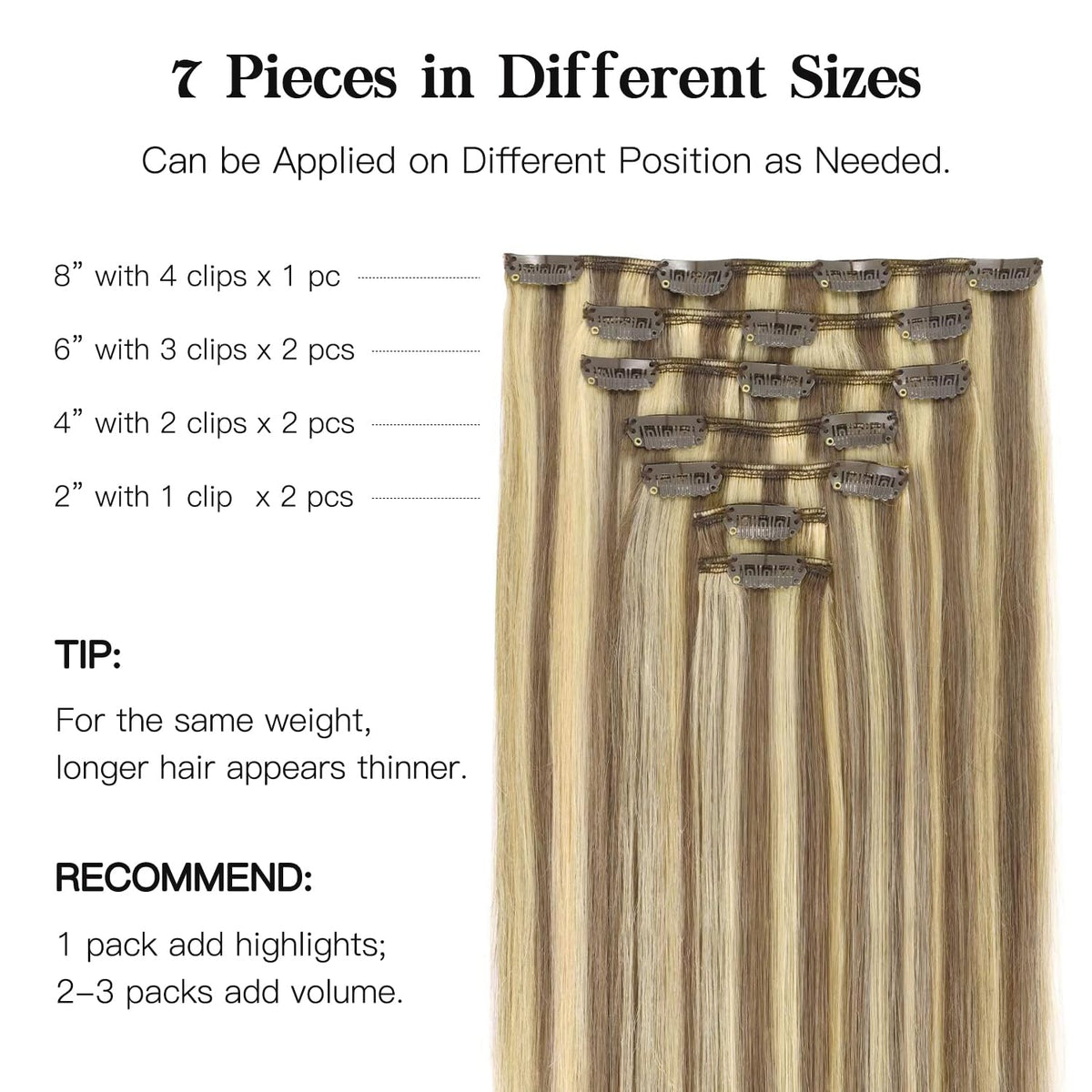 hotbanana Clip in Hair Extensions 22-inch various colours display