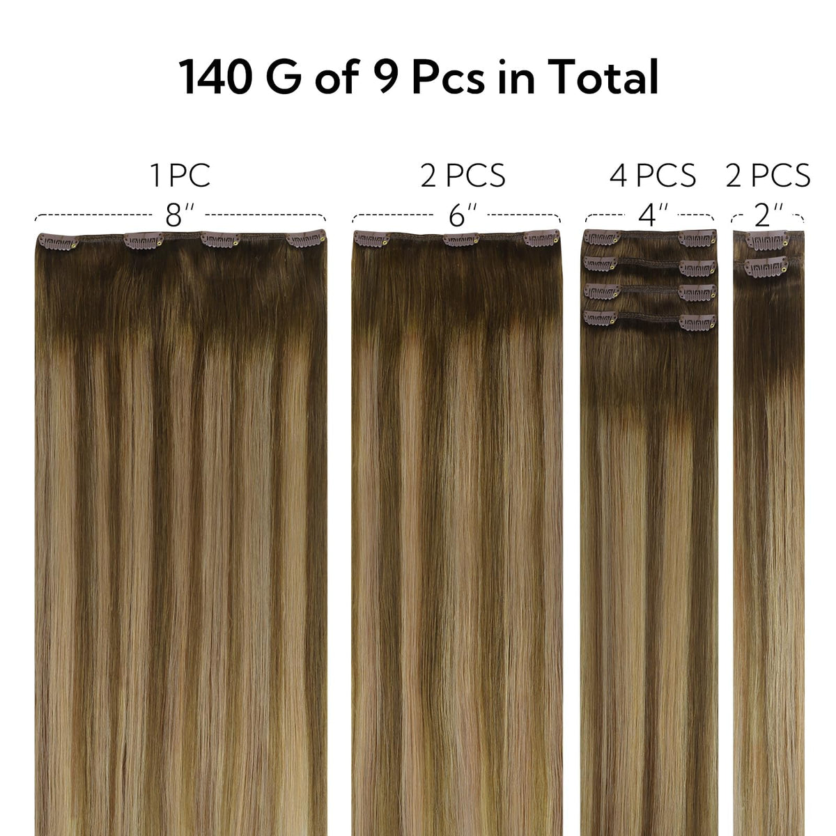 hotbanana clip-in hair extensions set of 9 pieces