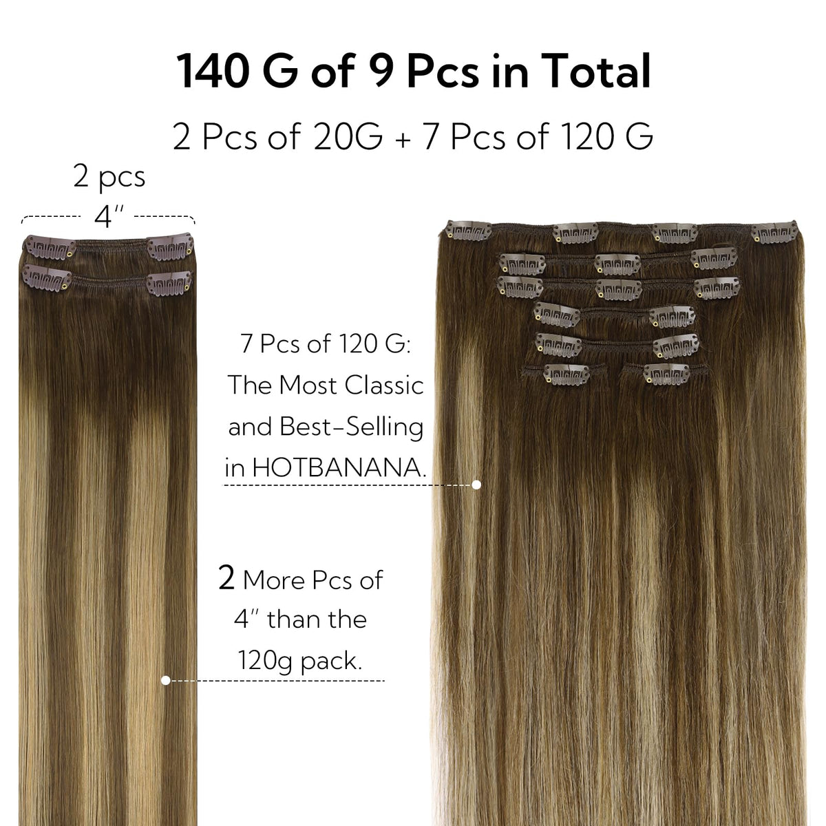 hotbanana Real Human Hair Clip in Extensions 14-inch colour options