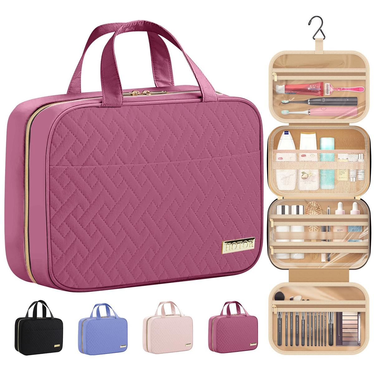HOTOR Hanging Toiletry Bag in Rosewood-Pink, front view