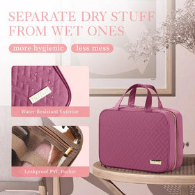 HOTOR Hanging Toiletry Bag on a towel rack, showing convenience