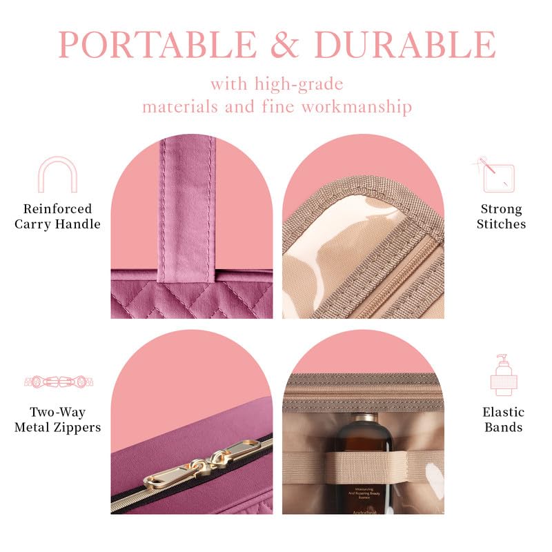 HOTOR Hanging Toiletry Bag packed for travel, highlighting portability