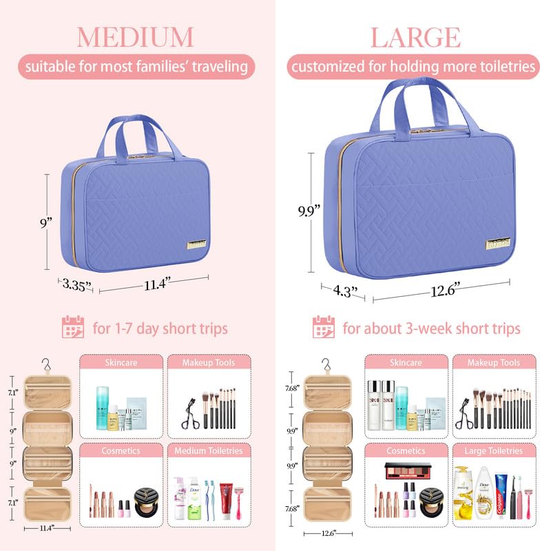 HOTOR Hanging Travel Toiletry Bag Aegean-Blue with toiletries inside