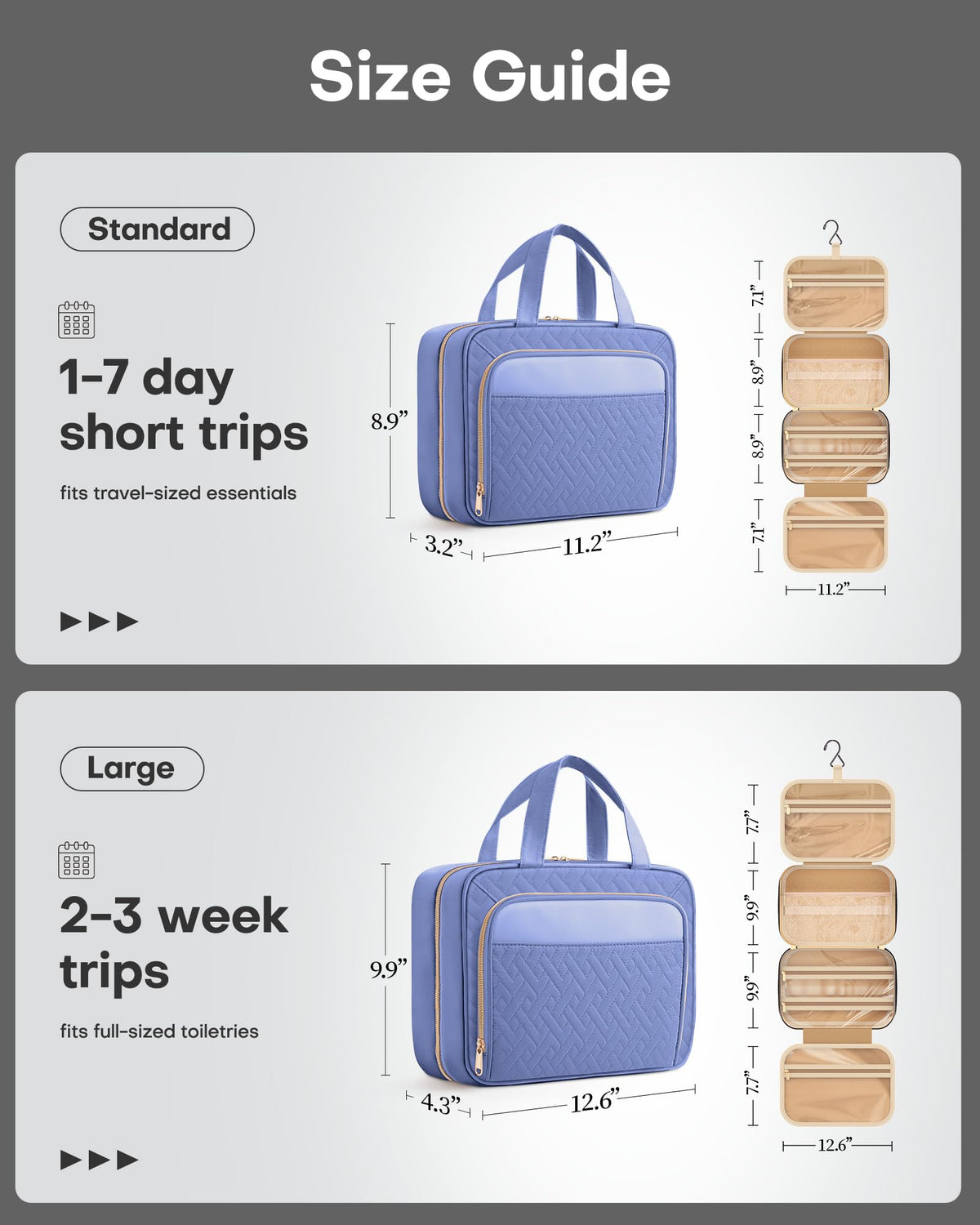 HOTOR Hanging Travel Toiletry Bag Aegean-Blue with toiletries inside