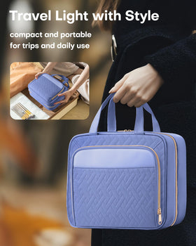 HOTOR Hanging Travel Toiletry Bag Aegean-Blue with zippers close-up