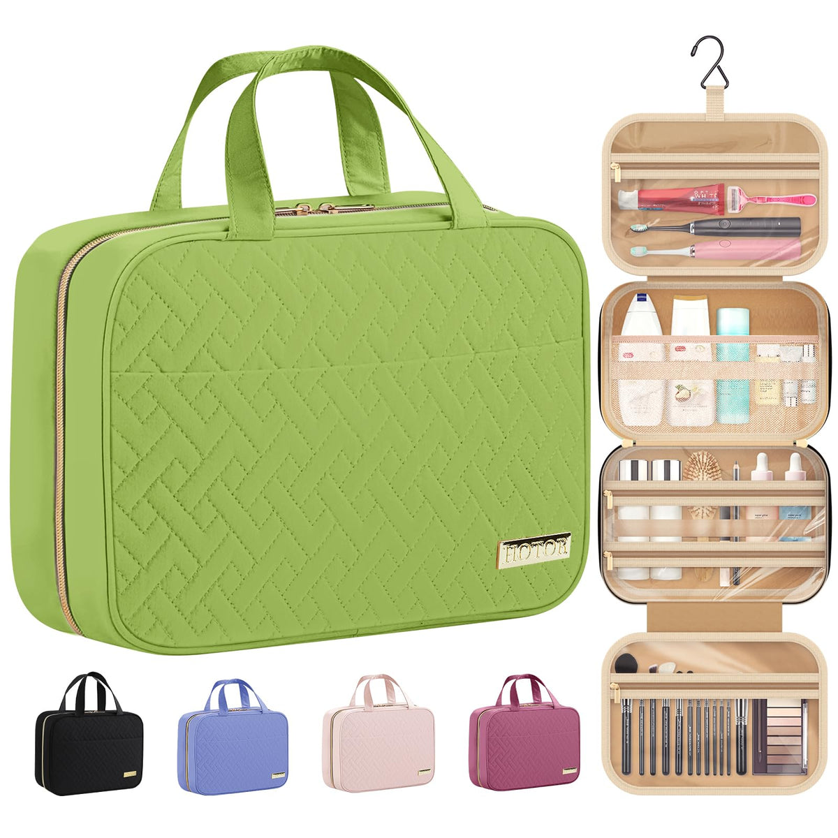 HOTOR Hanging Travel Toiletry Bag Avocado Green front view