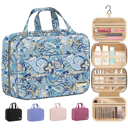 HOTOR Hanging Travel Toiletry Bag Blue Paisley front view