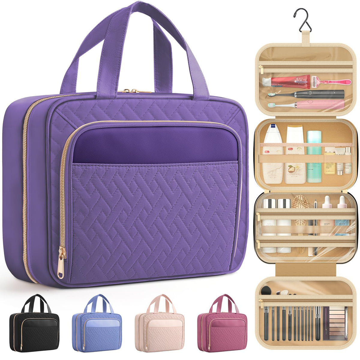 HOTOR Hanging Travel Toiletry Bag dark purple front view