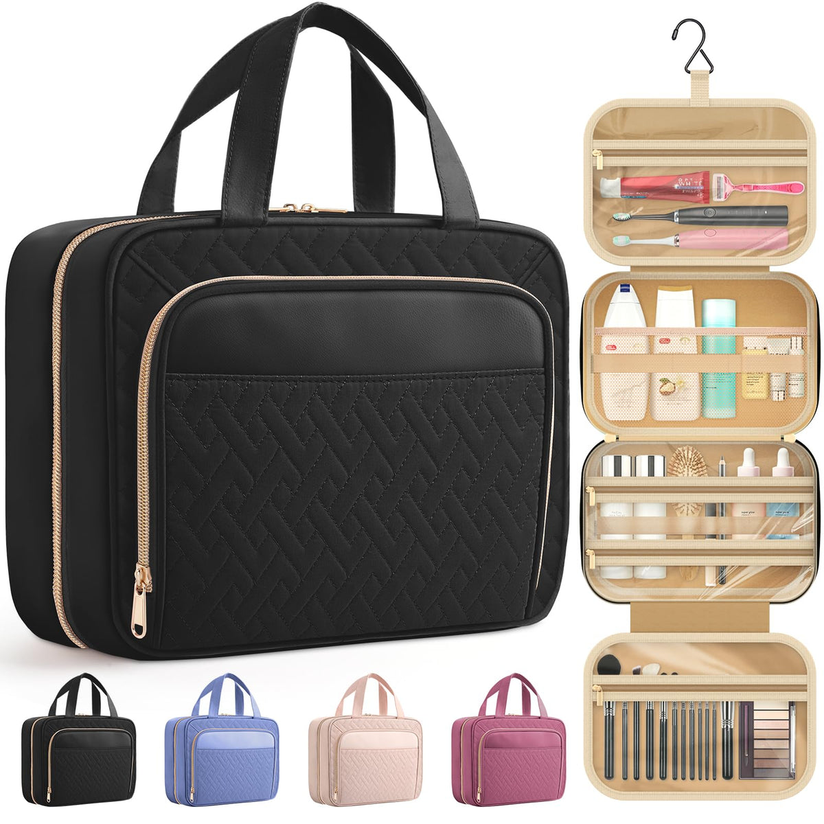 HOTOR Hanging Travel Toiletry Bag front view in black
