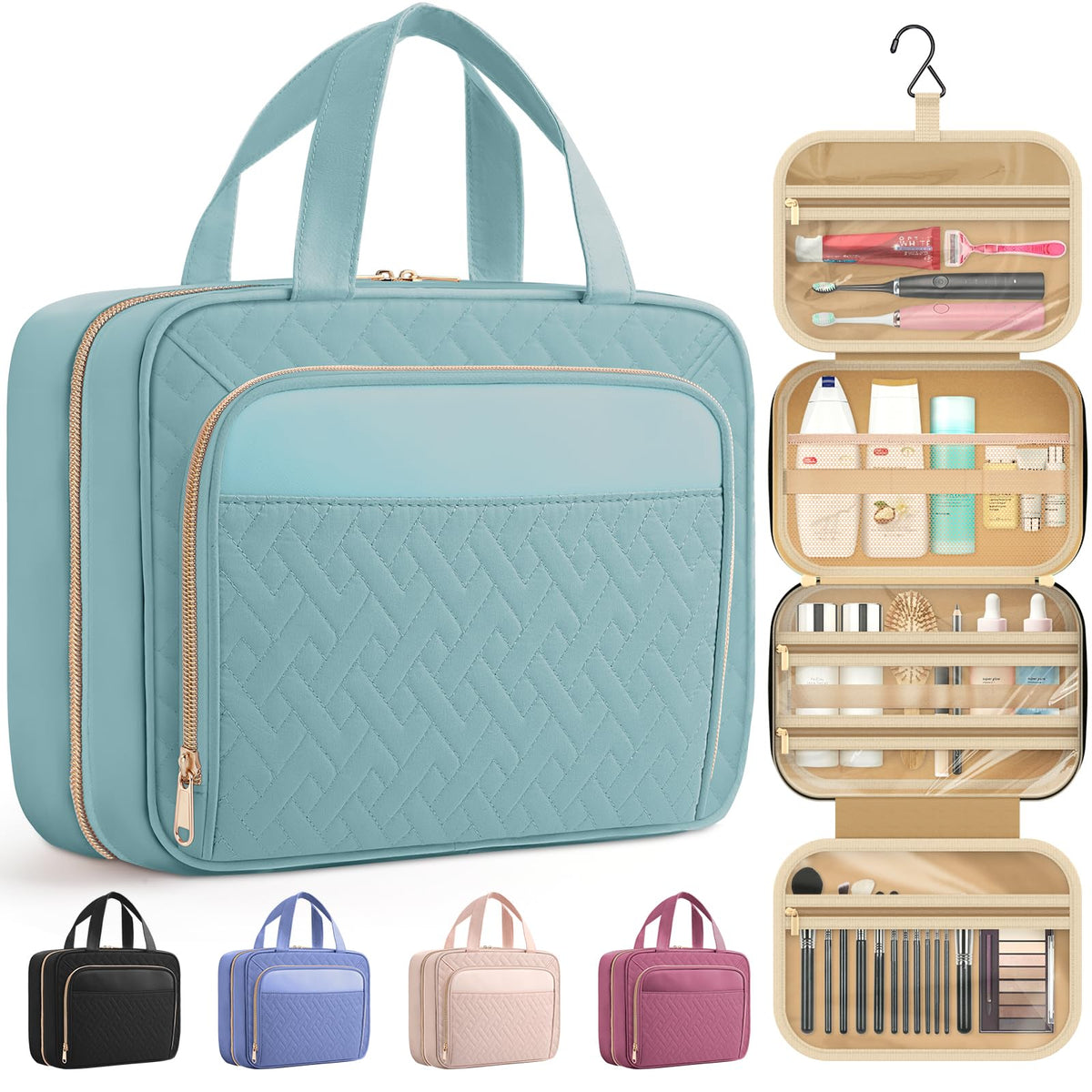 HOTOR Hanging Travel Toiletry Bag front view in light blue