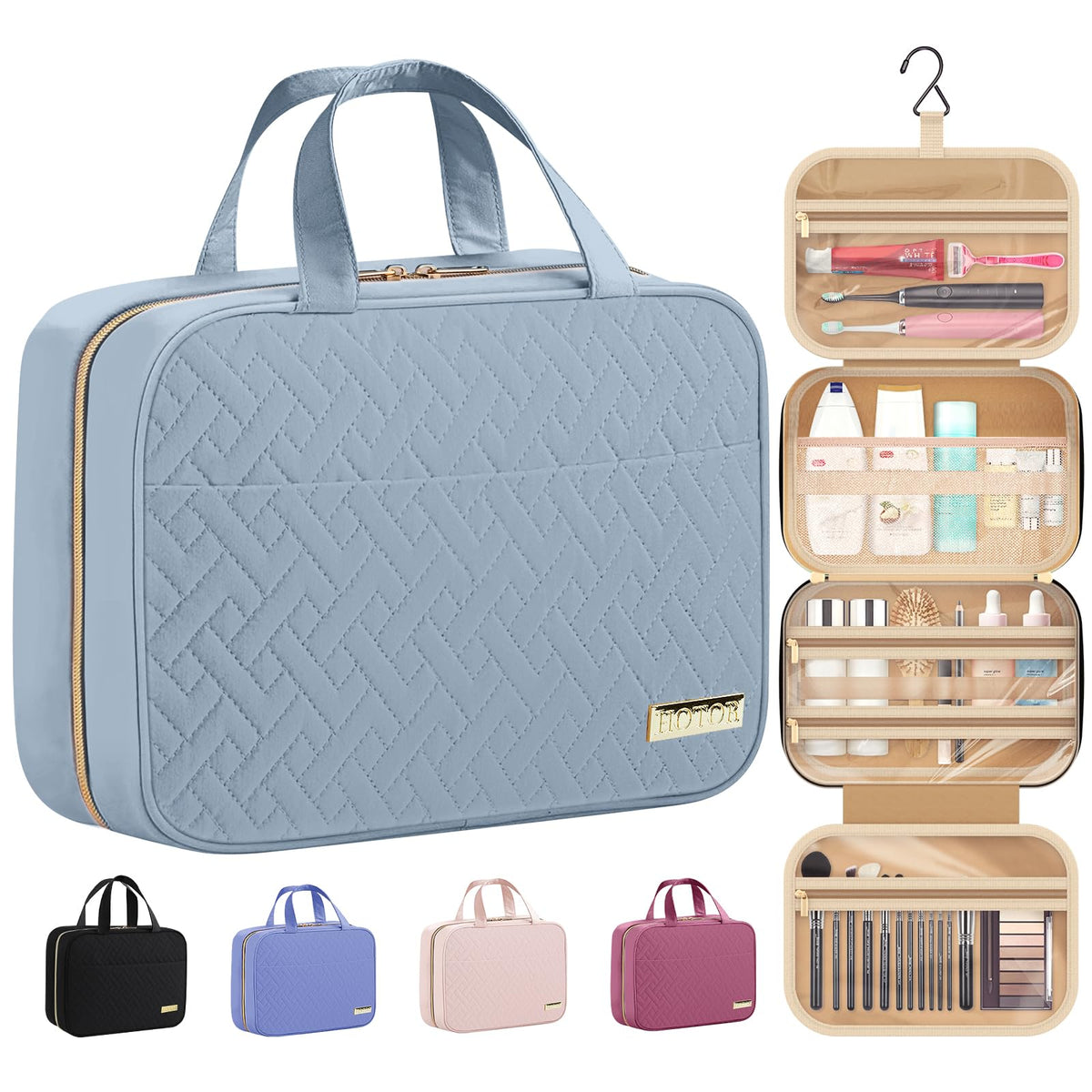 HOTOR Hanging Travel Toiletry Bag front view in light blue