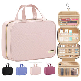 HOTOR Hanging Travel Toiletry Bag in pale pink, front view