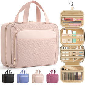 HOTOR Hanging Travel Toiletry Bag in pale pink, front view